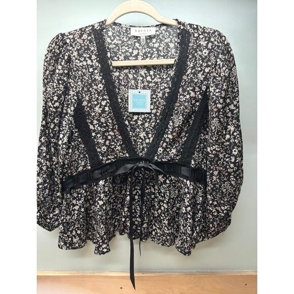 Hayden Los Angeles, Blouse in a Small Floral Print with Tie, Sz Large - Picture 1 of 5